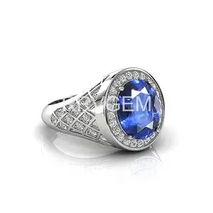 RRVGEM Origianal certified Natural BLUE SAPPHIRE RING 10.00 Ratti Certified Handcrafted Finger Ring With Beautifull Stone Neelam RING Silver Plated for Men and Women