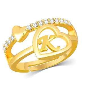 Kanak Jewels Love Heart Initial Letter K Valentine for Girls stylish design Gold plated ring