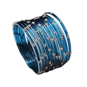 BANGLESKART Glossy Glass Bangles Set For Women & Girls with Zircon Diamond Stone | Trendy Transparent Crystal Glass Bangles | Fancy Kanch ki Chudi Set | Bangles for Wedding, Party- Set of 12