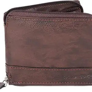 WILD EDGE Genuine Leather Crunch Design Wallet with Zipper Closure for Men - Versatile Leather Design Men's Wallet (Dark Brown)
