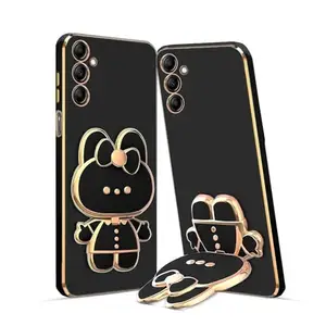 Anks Creation Stand and Mirror Mobile Back Cover for Samsung Galaxy M55 -Black