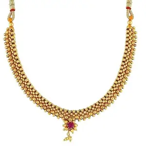 VIGHNESHWAR TRADERS Traditional South Indian Temple Jewellery Maharashtrian Marathi Kolhapuri Saaj Tushi Thushi Mangalsutra Pendant Choker Necklace 1 Gram Gold Thushi for Girls Women-