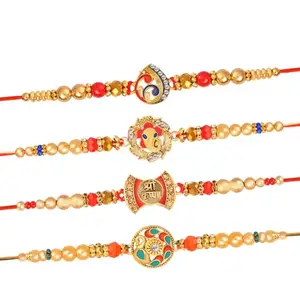 De Marquis 4 Rakhi Combo Set for Brother | Rakshasutra | Designer Rakhee for brother/bhai/bhaiya/bhabhi/sister/kids, Happy Rakshabandhan (Pack of 4 Rakhis)