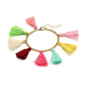 The Bling Stores Bracelet with Colorful Tassel Adjustable Hand Chain for Women and Girls