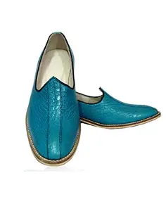 ASM High Fashion Alligator Pattern Blue Leather Nagra Party Shoes with Leather Upper, Leather Insole, Fully Leather Lining, Handmade Sole. Article No. N148, UK 4 to 15. (5)