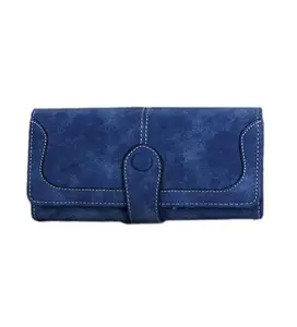 Women's Faux Leather Medium Snap Button Wallet (Dark Blue)-PID57478