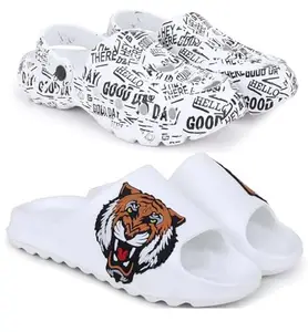 Pampy Angel Combo Pack of 2 Slipper/Flip Flops/Slides/Clogs/Sandals for Men,(Cl-Guday-White,Y-To-Sher-White),7 (UK/India)