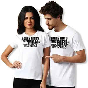 Regular Fit T-Shirt for Men & Women | Couples T-Shirt for Girlfriend and Boyfriend | Honeymoon Half Sleeve T Shirt for Valentine Day | Round Neck Half Sleeve Tshirt (Set of 2, White-020-MM_FM)