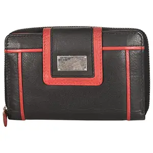 LMN Genuine Leather Wallet Black and red for Women_ST_8086 (9 CC Card Slots)