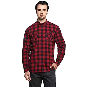 Royal Enfield Men's Checkered Regular Fit Shirt (A20SHAW20007RE005_Red 2XL)
