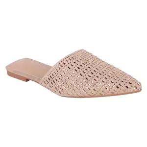 SPICE SOLES Swarovski & Crystal Top Cushiond Sole Fashionable & Comfortable Women's Slip-on Casual Mules Shoes & Sandals Beige