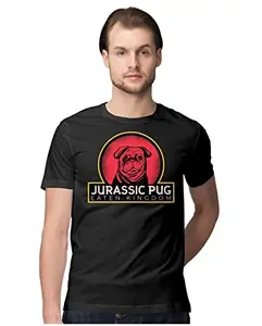 ALLEN BLACK Men's Regular Fit T-Shirt Jurassic Pug 100% Cotton T-Shirt Black_JURPUGMEN-Black XL Men Round_
