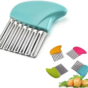 Zomify Stainless Steel Vegetable Wavy Chopper Cutter French Fry Slicer | 18 X 11 X 1 cm | Pack 1 | Multicolor