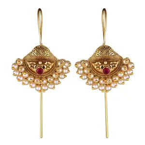 Vivastri's Premium & Unique Peackock Style Pearl Beaded Coloured Earrings -VIVA2574ERG-RED