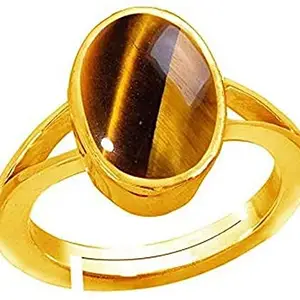 JEMSKART 6.25 Ratti Natural Tiger Eye Silver Ring Original Certified Tiger’s Eye Ring Oval Cut Gemstone Astrological Gold Plated Ring