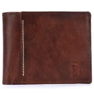 Breaking Threads Genuine Hunter Leather Bi-Fold Wallet for Men Tan Brown | Handcrafted | Unique Design | 6 Card Slots | 1 Transparent Id Window |Durable | Travel Friendly