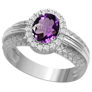 SIDHARTH GEMS 5.25 Ratti 4.50 Carat Amethyst Silver Plated Ring Katela Ring Original Certified Natural Amethyst Stone Ring Astrological Birthstone Adjustable Ring Size 16-24 for Men and Women,s