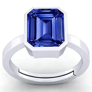 Namdev GemsBlue Sapphire/Neelam 6.60 carat Neelam Silver Plated + White Metail Ring for Men (Blue Choki Ring) By Lab Certified