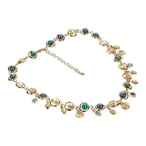 DCA Multicolor Glass/Brass Women Necklace (Gold-Blue)