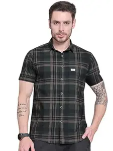 Majestic Man Men Comfort Slim Fit Checked Pure Cotton Half Sleeve Casual Shirt