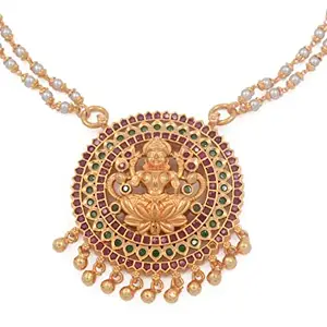 Radha's Creations Traditional Laxmi pendant pearl necklace Medium length 20" inches Length One Gram Gold Plated For Women and Girls No.1065