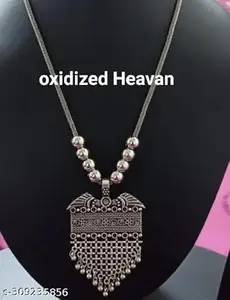 OXI Oxidised Round Chain Pendant Long Necklace For Girls and women's Design_42