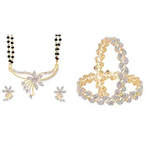 ZENEME Women's Pride Designer American Diamond Gold Plated Mangalsutra & Bangle Set Combo Jewellery For Women (2.6, Design-5)