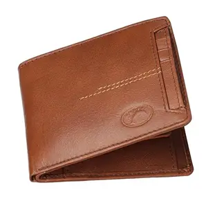 Delfin || Genuine Leather Wallet for Men || 6 Card Slots || 2 Cash Compartment | 3 Hidden Pocket | 1 Transparent ID Slot || (Creamelle Brown)