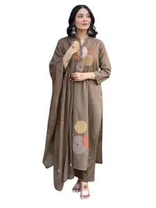 SOREN CRAFT Women's Cotton Embroidery Straight Kurti Pant With Dupatta Set