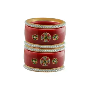 Vidhya Kangan Stone Stud Color Red Acrylic Bangle | Over Size | Plus size |For Woman and girlsChura Bangles Set for Wedding and Party (sku-ban25351)
