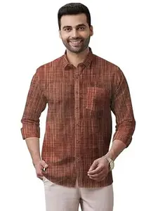 Men’s Pure Khaadi Cotton Regular Fit Full Sleeves Striped Casual Shirt | Handloom Shirt for Office & Casual Wear
