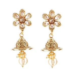 Kord Store New Flower Shape Tops With Light Weight Golden Jhumki Traditional Gold Plated Earings With Jhumka For Women And Girl