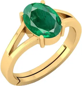 VISHVMA Original Certified And Adjustable 7.25 Ratti Emerald Panna Gemstone Ring For Men And Women Brass Emerald Brass Plated Ring