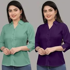 Formal Cotton Blend Shirt for Women with 3/4 Sleeve for Casual Wear Combo of 2
