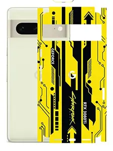 AtOdds - Google Pixel 7 Mobile Back Skin Rear Screen Guard Protector Film Wrap with Camera Protector (Coverage - Only for Back+Sides) (Yellow Cyberpunk)