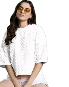 av Creation Presents This Stylish Light Weight top for Women, Crafted from Stretchable Lycra Fabric. Features self-Design, Regular Sleeves, and a Chic Casual fit 1002 White-XXL