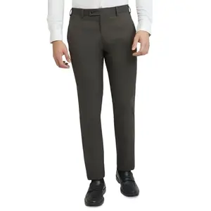 Park Avenue Men Slim Fit Solid Pattern Poly Viscose Blend Flat Front Formal Trouser (Size: 30)-PMTQ08027-O4 Brown