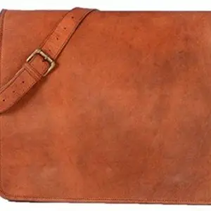 Znt Bags, 13 Inch Leather Full Flap Messenger Handmade Bag Laptop Bag Satchel Bag Padded Messenger Bag School Brown (13X10)