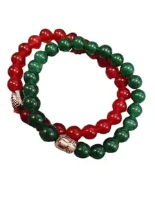 Cuonna Gems Gallery Elegant Budha Heads Panna Ratna Bracelet & Manik Stone Bracelet Original Certified माणिक स्टोन ब्रेसलेट और पन्ना रत्न ब्रेसलेट Combo Rubi Beslet Emerald Stone Bracelets For Women