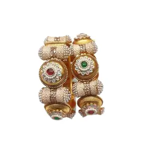 MEHAK CURATORS Rajwadi Gold Plated Pearl Kemp AD Stone Openable Screw Bangles Kada Set of 2 (2.4)