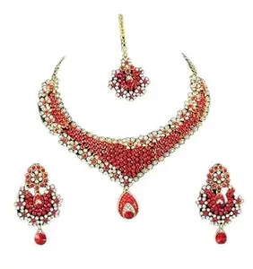 Shashwani Women's Assorted Alloy Necklace Set (Red)-PID26165