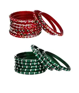 Combo Party & Festivle Designer Ornamented With Colorful Beads And Figures Fancy Matching Glass Bangle Cum Kada Set Of Eight Each With Safety Box (Size 2.4 IN) (BN_2.2-83.b_bang)