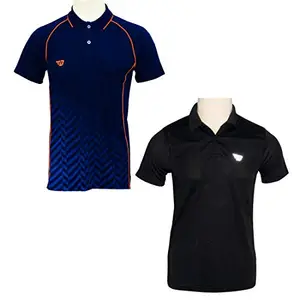 BHAJJI Cricket Set of 2 Polo T-Shirts Size 36 (B-086 Black and B-018 Navy Blue)