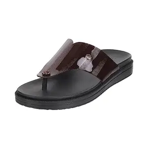 Metro Men's Maroon Faux Leather Glossy Everyday Stylish Slippers UK/6 EU/40 (16-662)