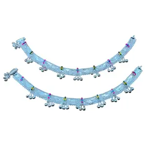 Ethnic Anklet Set, Silver Tone with Dassing look and Dangling Ghungroos, ams43