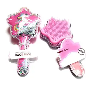 The Ethnicity cartoon printed unicorn star shape glitter detangler hair massage hair brush hair comb for kids girls