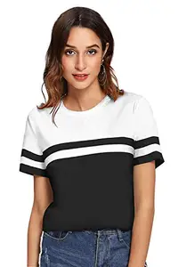 Popster Women's Striped Regular Fit T-Shirt (POP0720194_Black