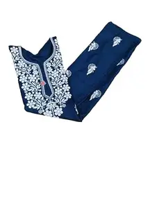 Womens Embroidered Cotton 3/4th Sleeves Kurta Dark Blue