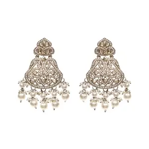 ZARMAR FASHION Vintage Pearl Drop Chandelier Earrings, Gold-Toned, Crystal and Pearl Embellished, Bridal Statement Jewellery