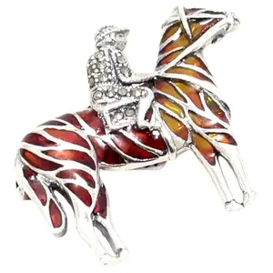 Rajasthan Gems Equestrianism Charm Pendant Brooch Pin Horse Riding 925 Sterling Silver Marcasite Gem Stone English Enamel Meena Meenakari Unisex Handmade k228